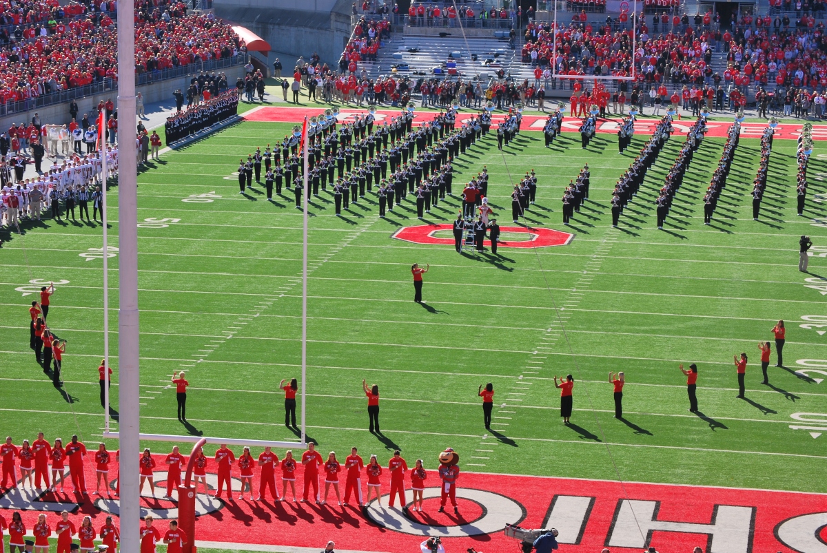 Picture of signers and marching band at OSU football game.
