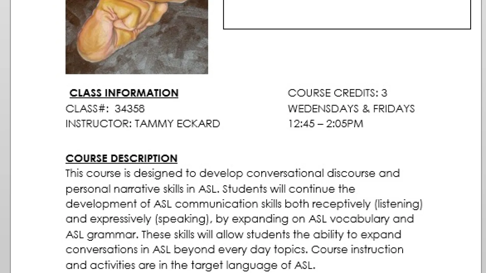 information about the course