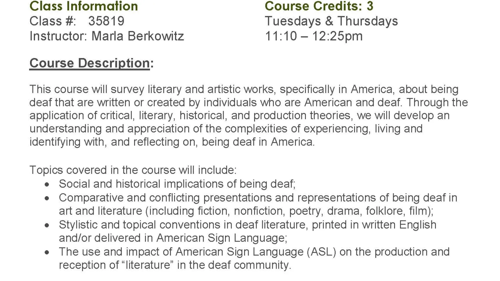 ASL 3350 class information