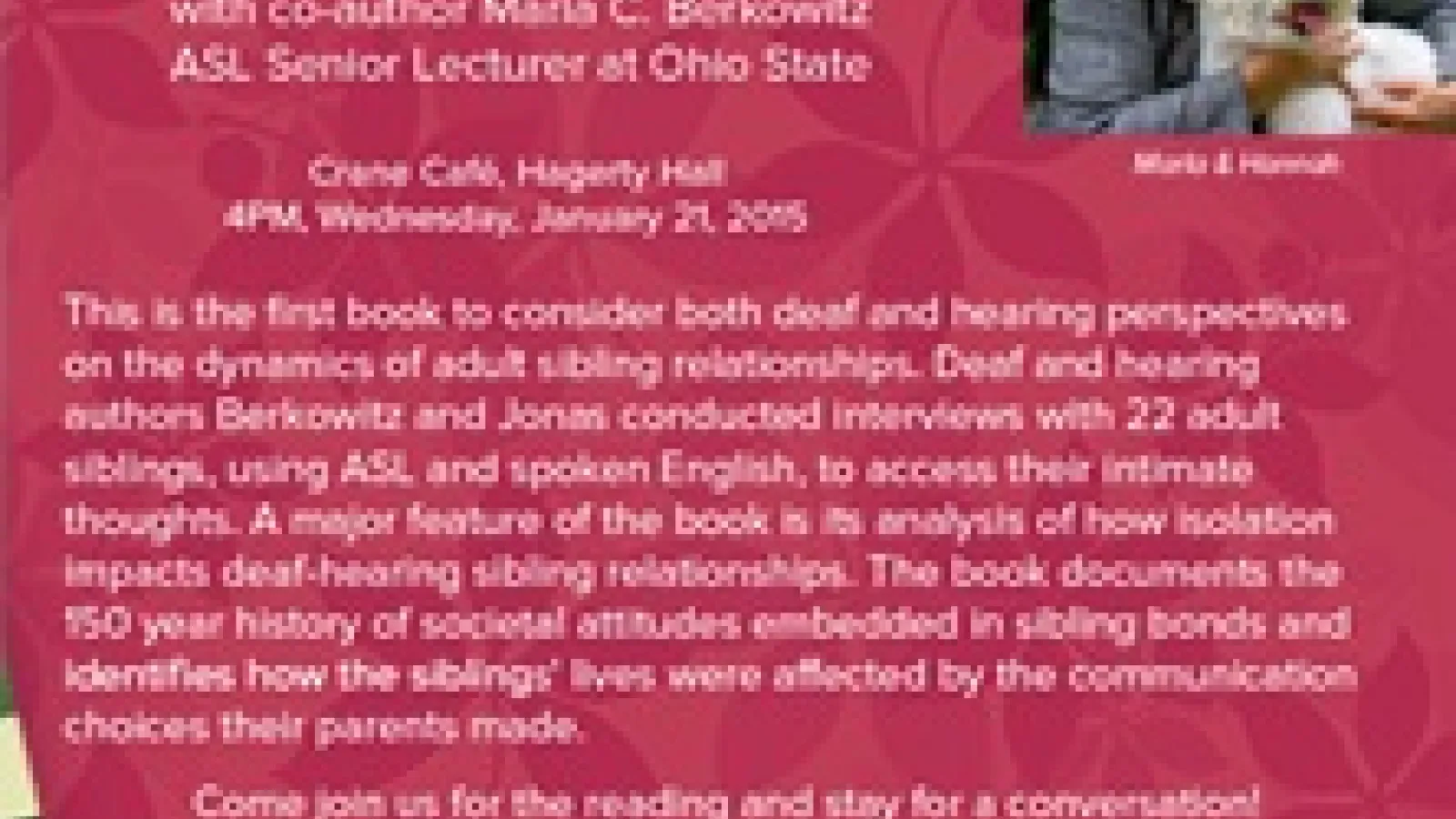 A Reading and Conversation Invitation with Marla Berkowitz